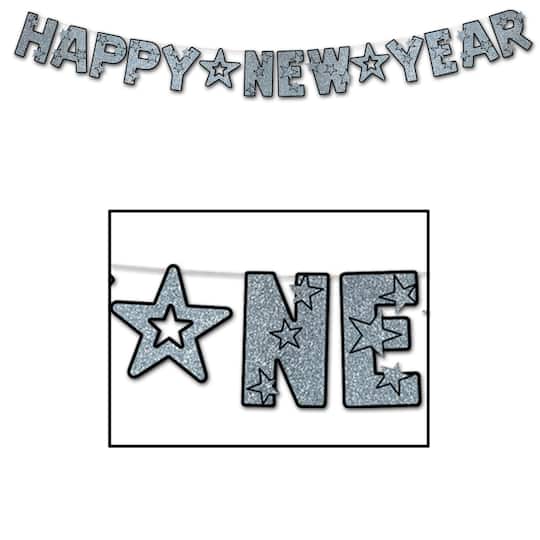 Beistle 8ft. Black & Silver Glittered Happy New Year Streamer